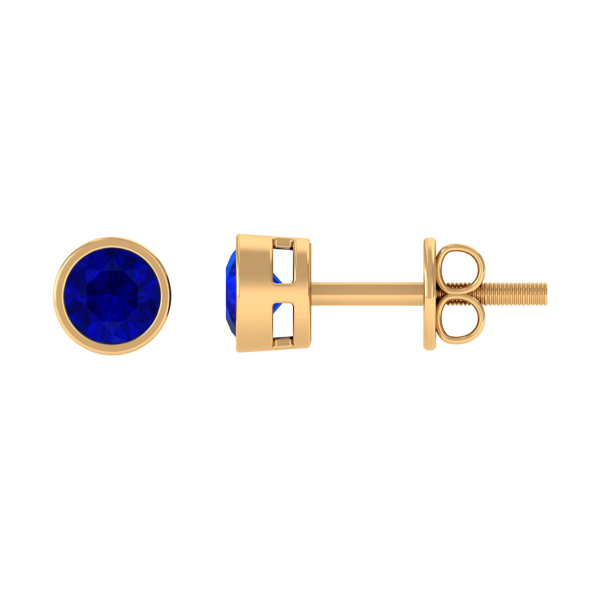 Bezel Set Created Blue Sapphire Solitaire Stud Earrings Lab Created Blue Sapphire - ( AAAA ) - Quality - Rosec Jewels