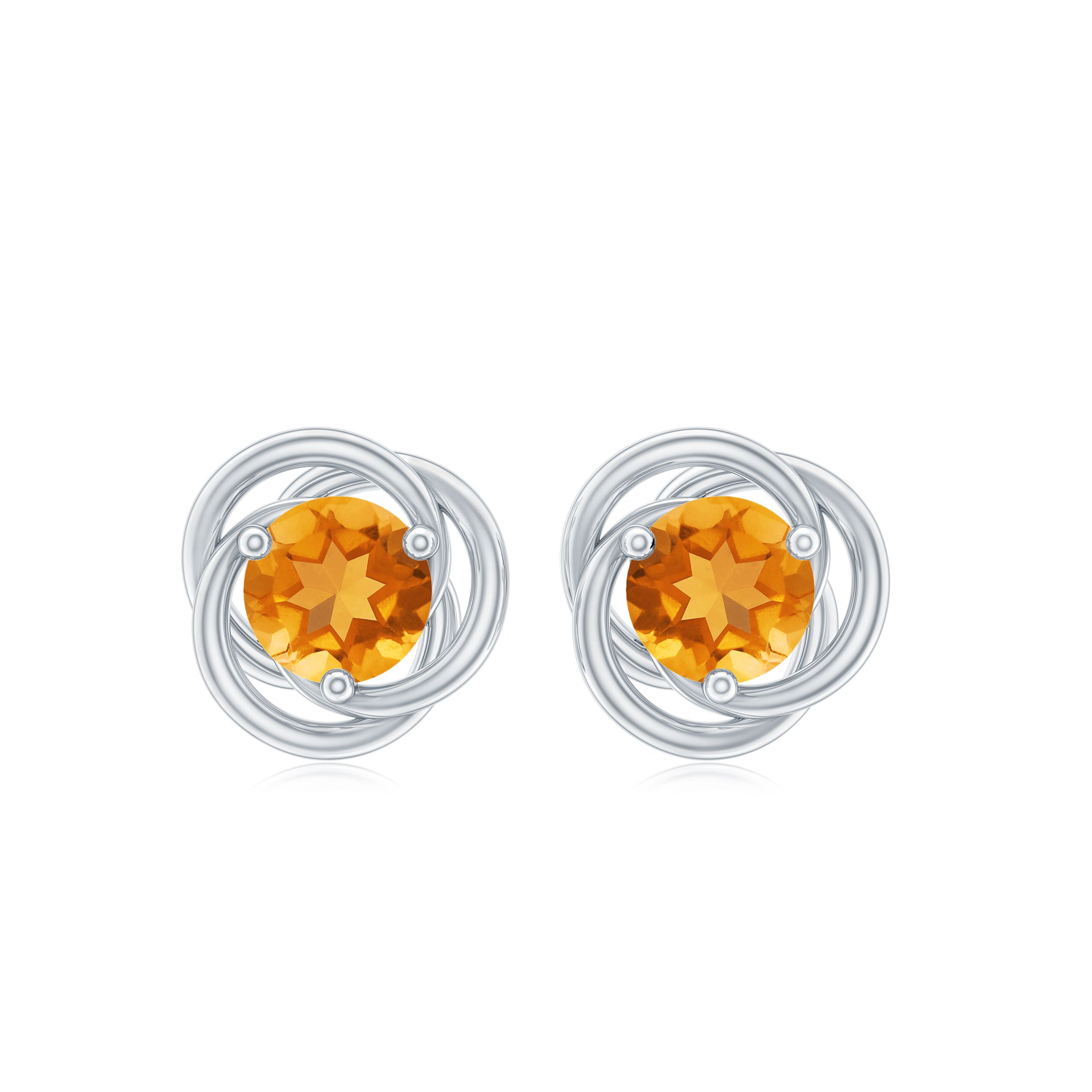 Solitaire Citrine Swirl Stud Earrings in 3 Prong Setting Citrine - ( AAA ) - Quality - Rosec Jewels