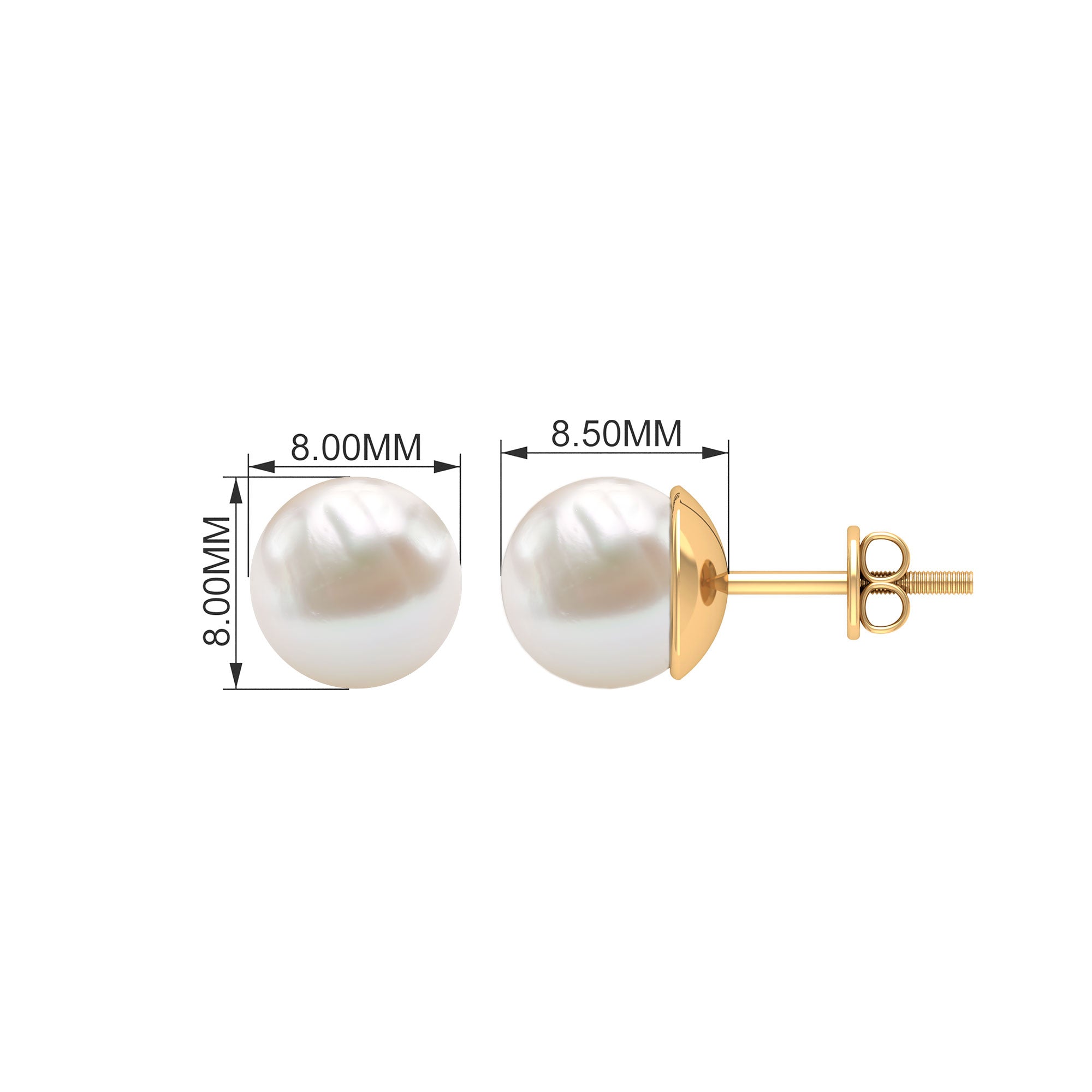 Elegant Freshwater Pearl Solitaire Stud Earrings Freshwater Pearl - ( AAA ) - Quality - Rosec Jewels