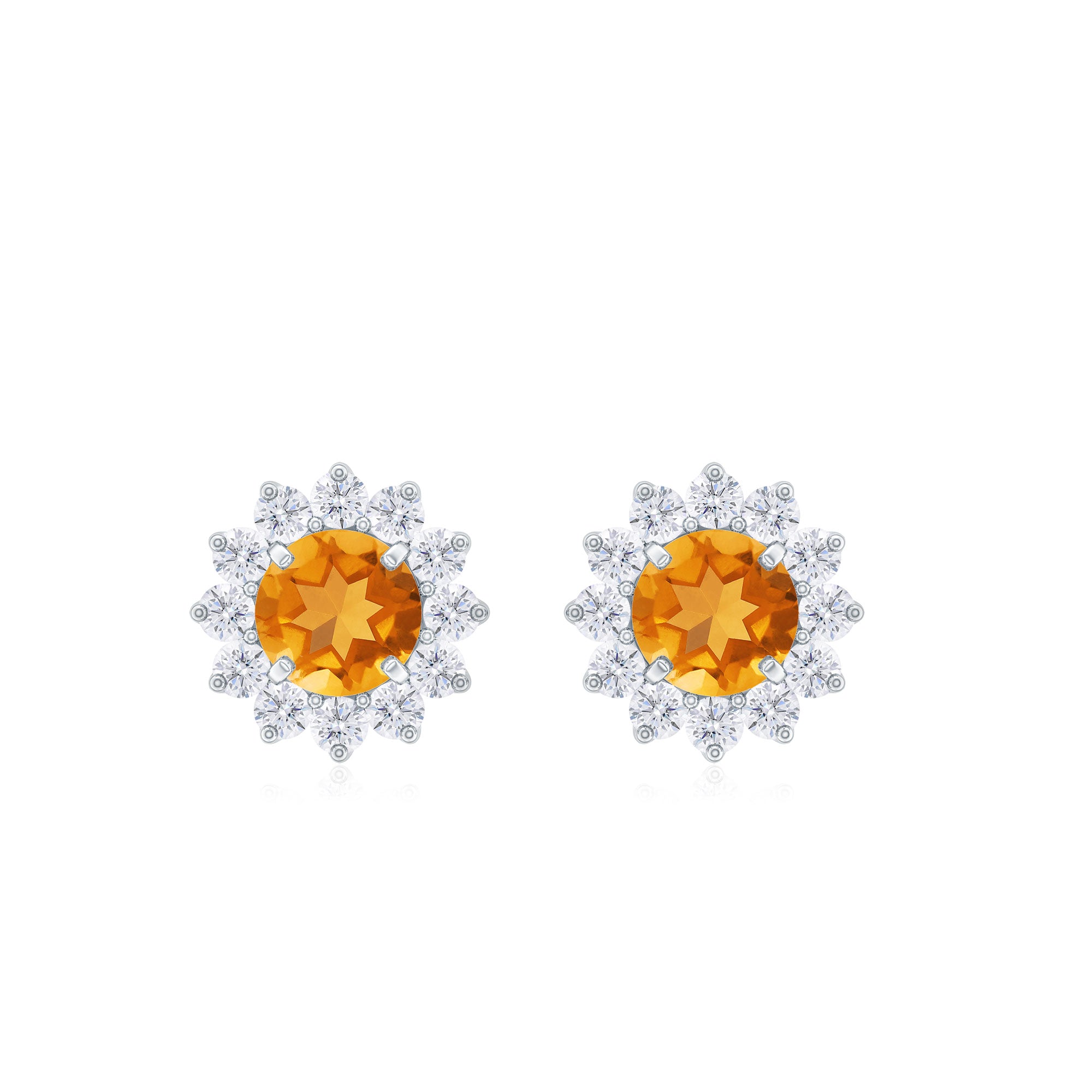 Classic Round Citrine and Diamond Halo Stud Earrings Citrine - ( AAA ) - Quality - Rosec Jewels