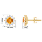 Classic Round Citrine and Diamond Halo Stud Earrings Citrine - ( AAA ) - Quality - Rosec Jewels