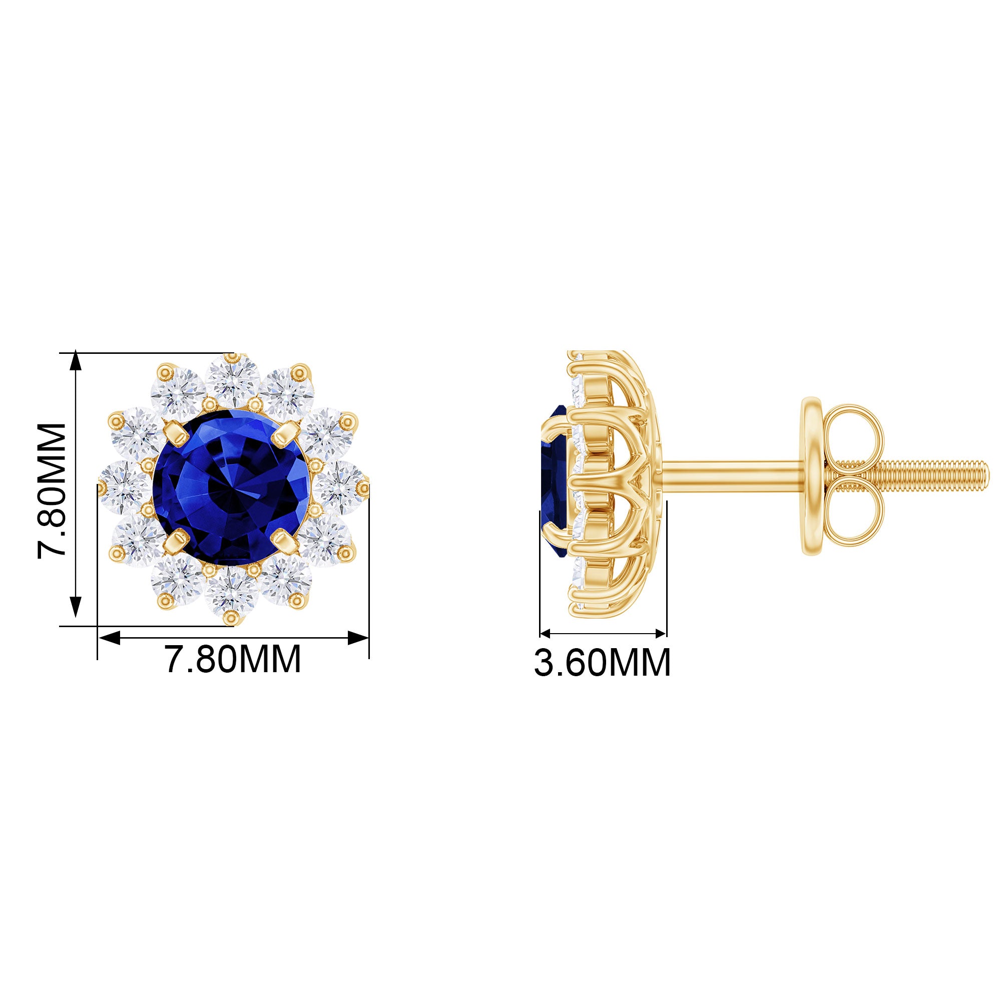 Created Blue Sapphire and Diamond Floral Halo Stud Earrings Lab Created Blue Sapphire - ( AAAA ) - Quality - Rosec Jewels