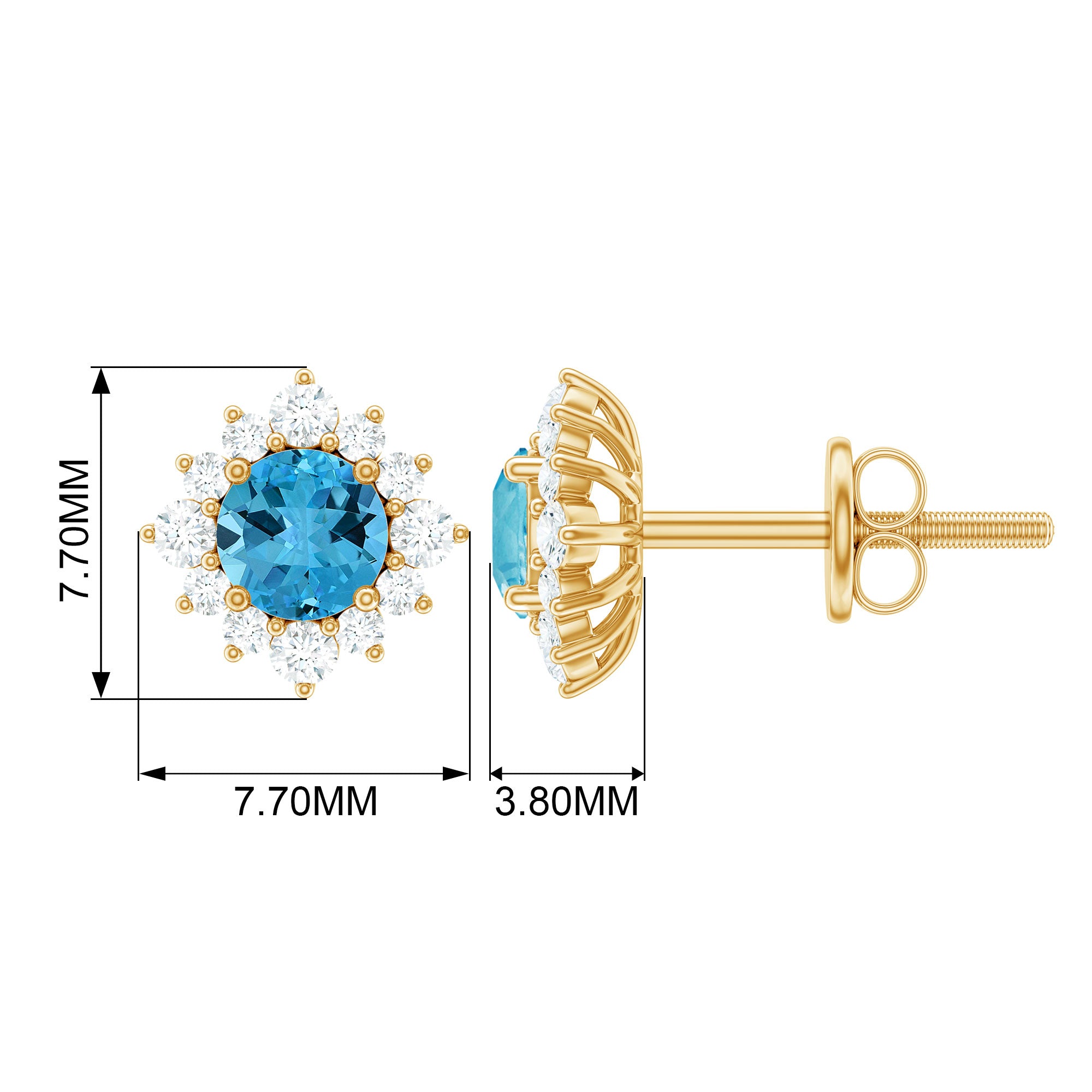 1 CT Classic Swiss Blue Topaz Stud Earrings with Diamond Halo Swiss Blue Topaz - ( AAA ) - Quality - Rosec Jewels