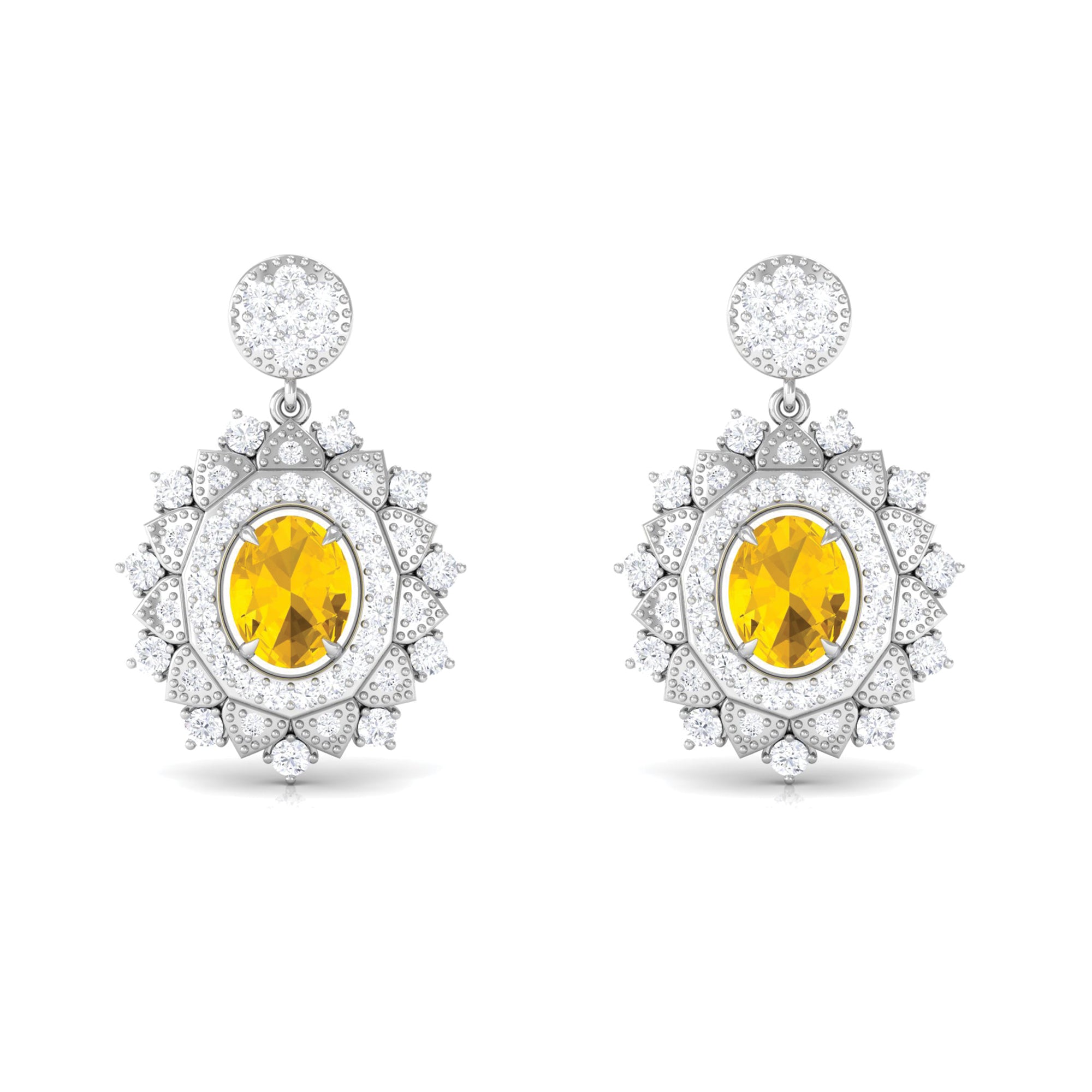 1.25 CT Citrine and Moissanite Bridal Drop Earrings in Gold Citrine - ( AAA ) - Quality - Rosec Jewels