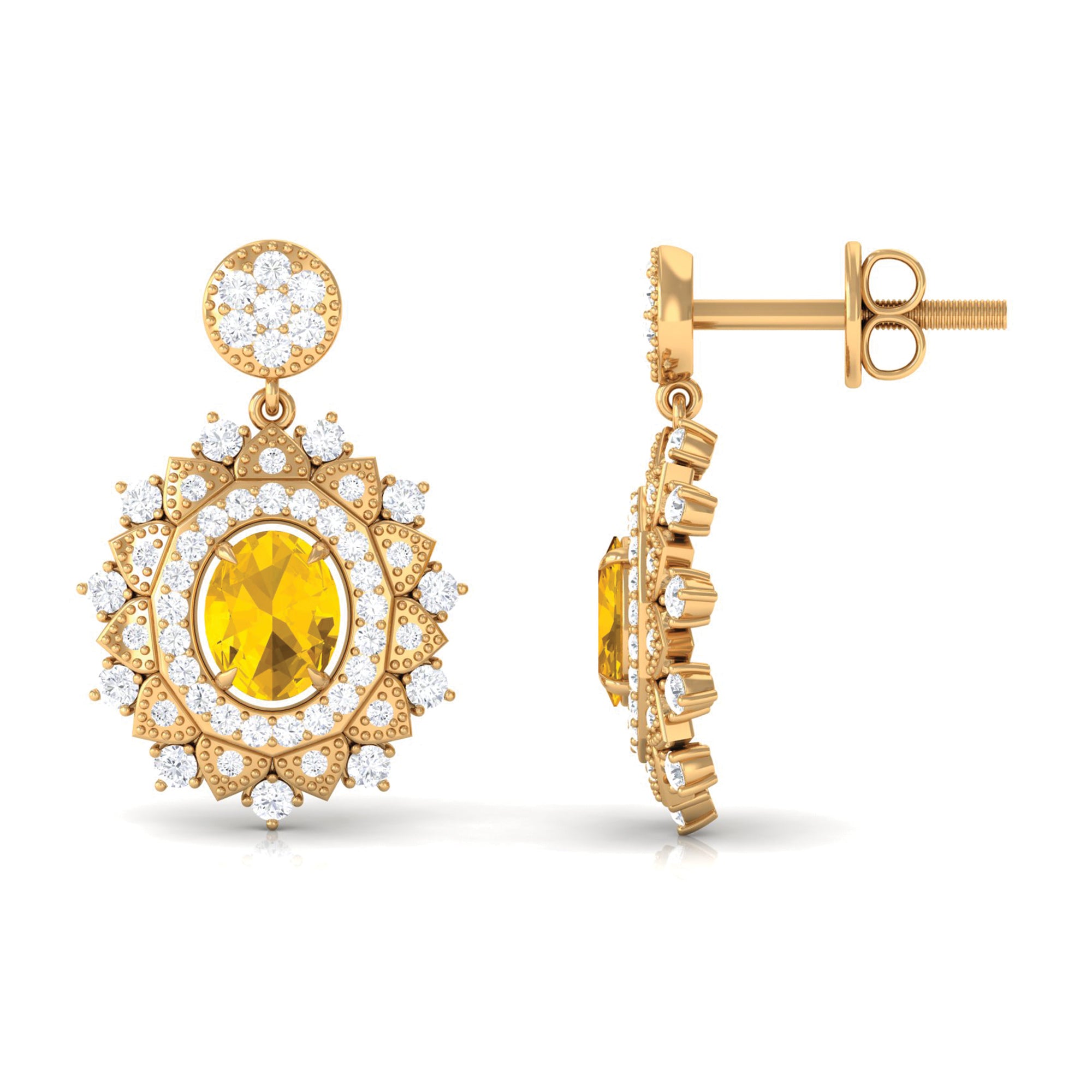 1.25 CT Citrine and Moissanite Bridal Drop Earrings in Gold Citrine - ( AAA ) - Quality - Rosec Jewels