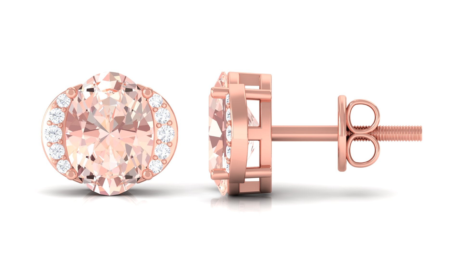 1.50 CT Oval Morganite Stud Earrings with Diamond Accent Morganite - ( AAA ) - Quality - Rosec Jewels