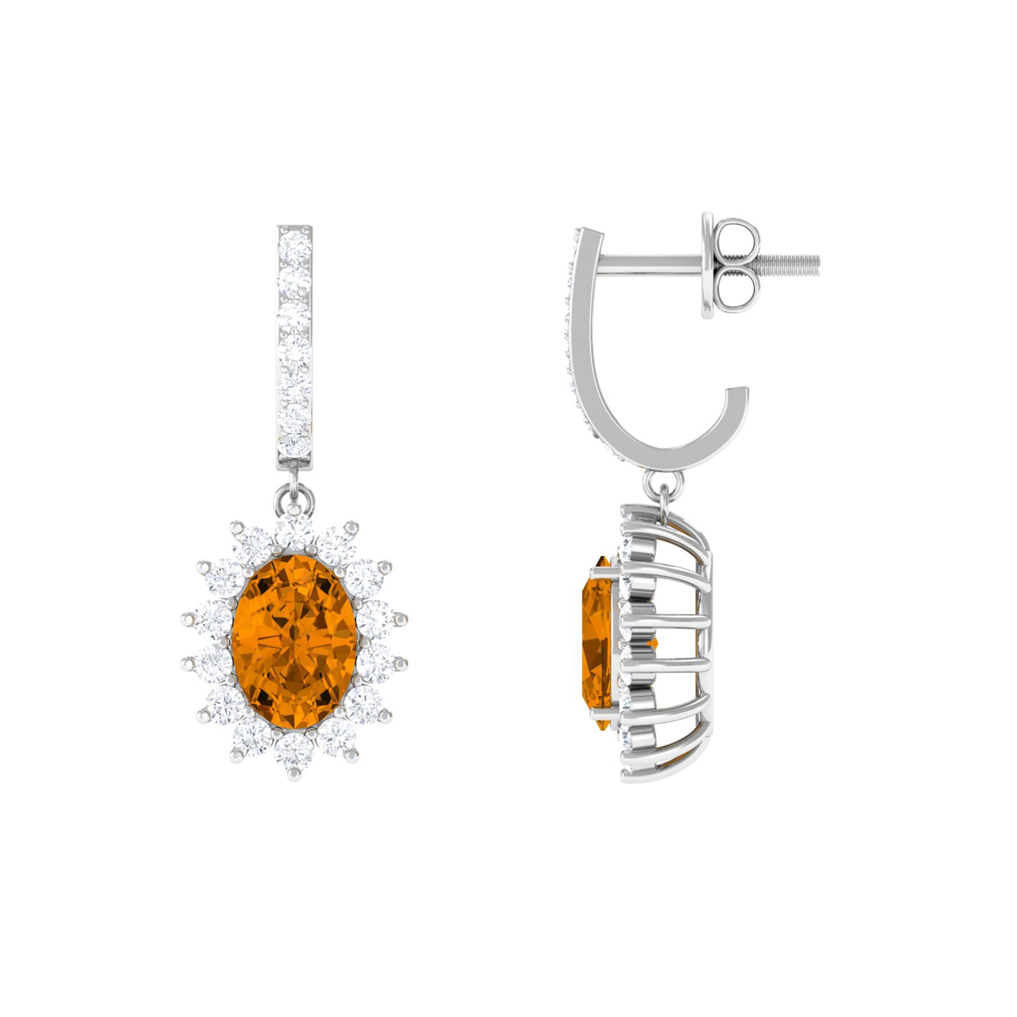 Citrine and Moissanite Sunburst J Hoop Drop Earrings Citrine - ( AAA ) - Quality - Rosec Jewels