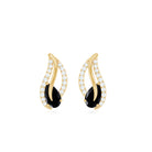 Black and White Diamond Leaf Stud Earrings Black Diamond - ( AAA ) - Quality - Rosec Jewels