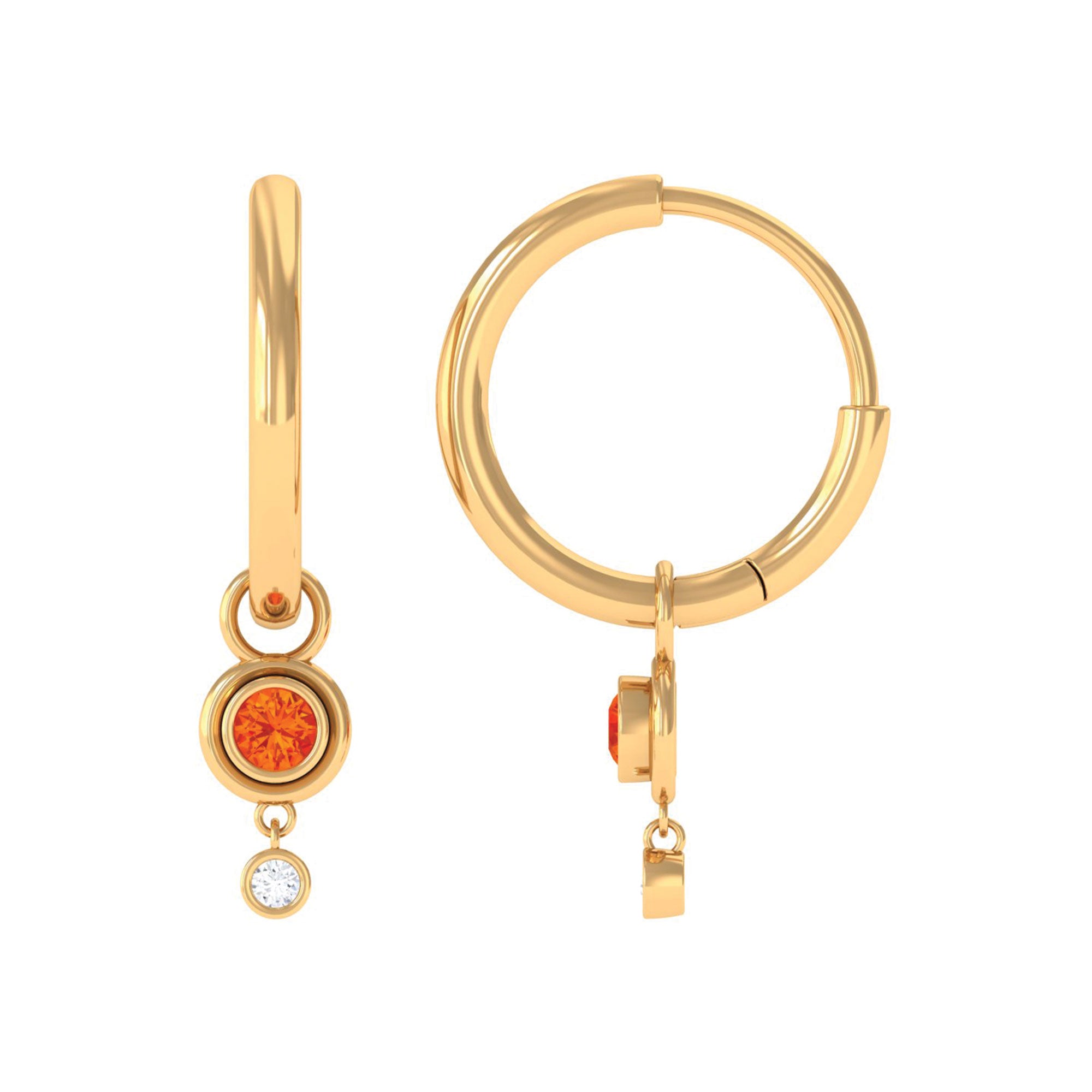 0.25 CT Bezel Set Orange Sapphire and Diamond Simple Hoop Drop Earrings Orange Sapphire - ( AAA ) - Quality - Rosec Jewels