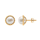 Real Freshwater Pearl Solitaire Stud Earrings with Rope Frame Detail Freshwater Pearl - ( AAA ) - Quality - Rosec Jewels