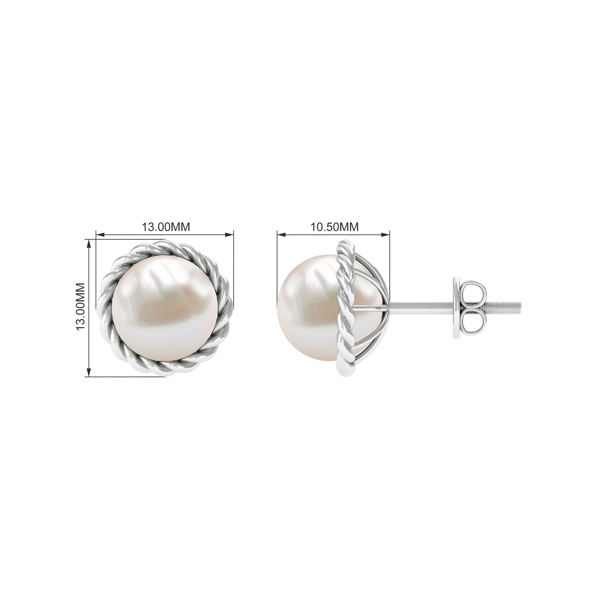 Real Freshwater Pearl Solitaire Stud Earrings with Rope Frame Detail Freshwater Pearl - ( AAA ) - Quality - Rosec Jewels