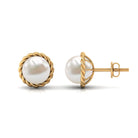 Real Freshwater Pearl Solitaire Stud Earrings with Rope Frame Detail Freshwater Pearl - ( AAA ) - Quality - Rosec Jewels