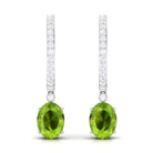 3 CT Oval Peridot Hoop Drop Earrings with Diamond Peridot - ( AAA ) - Quality - Rosec Jewels