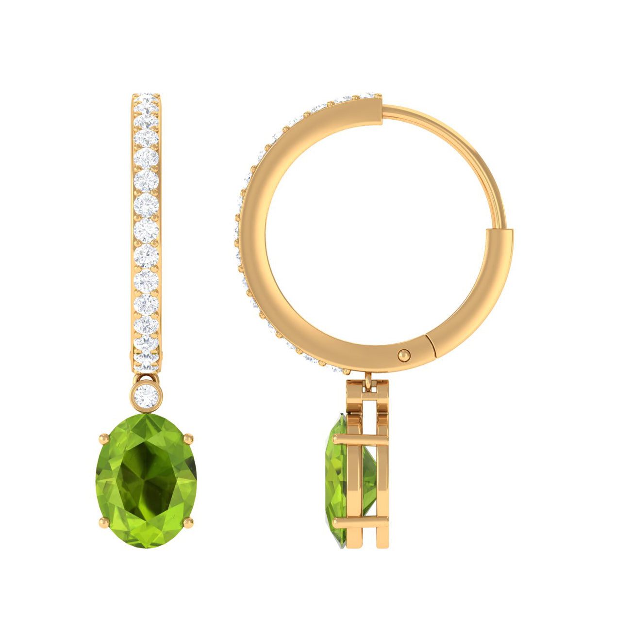 3 CT Oval Peridot Hoop Drop Earrings with Diamond Peridot - ( AAA ) - Quality - Rosec Jewels