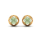 Round Green Sapphire Solitaire Flower Stud Earrings Green Sapphire - ( AAA ) - Quality - Rosec Jewels