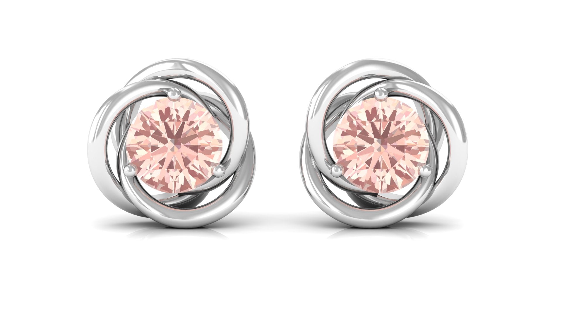 1/2 CT Round Morganite Solitaire Swirl Stud Earrings in Gold Morganite - ( AAA ) - Quality - Rosec Jewels