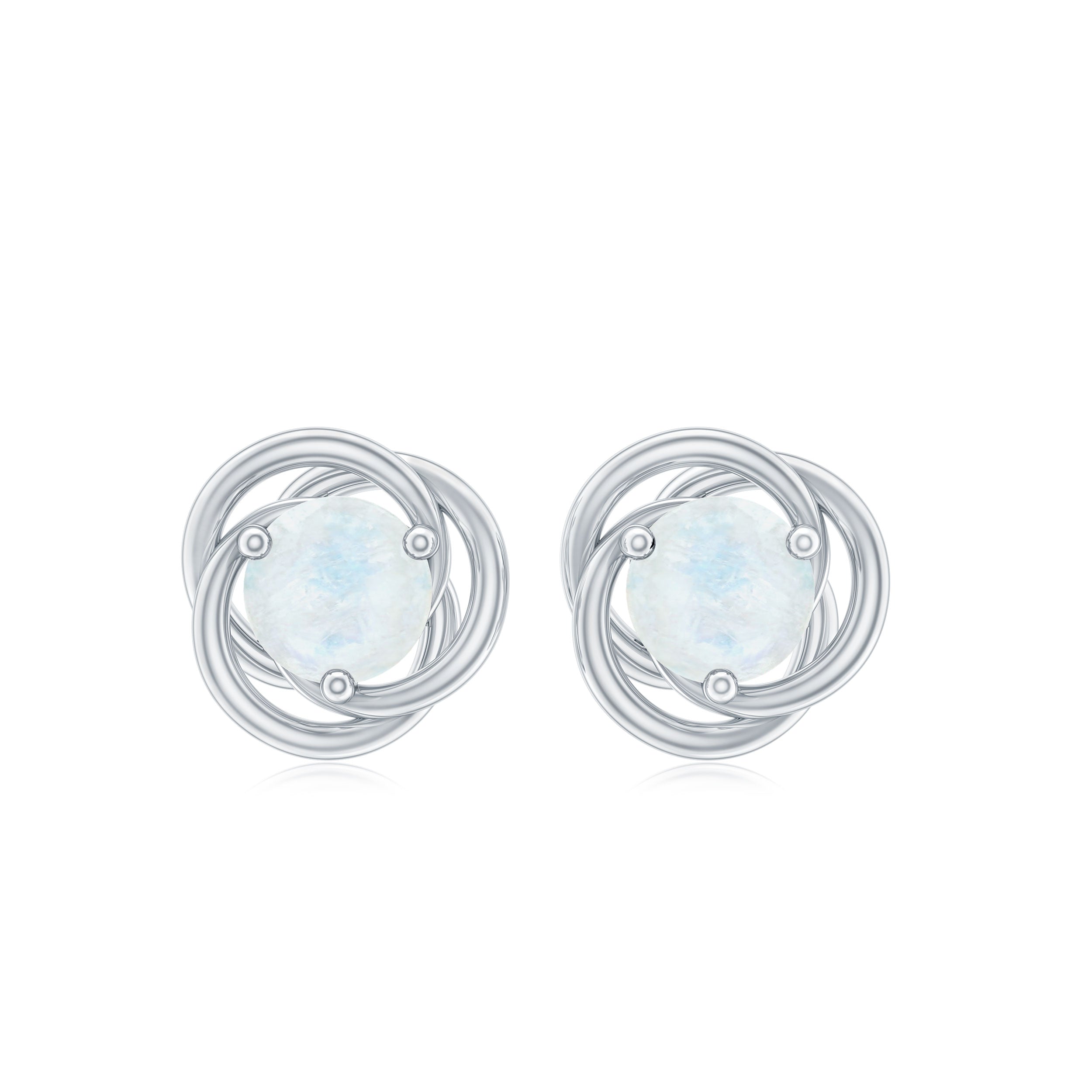 3 Prong Set Solitaire Moonstone Swirl Stud Earrings Moonstone - ( AAA ) - Quality - Rosec Jewels