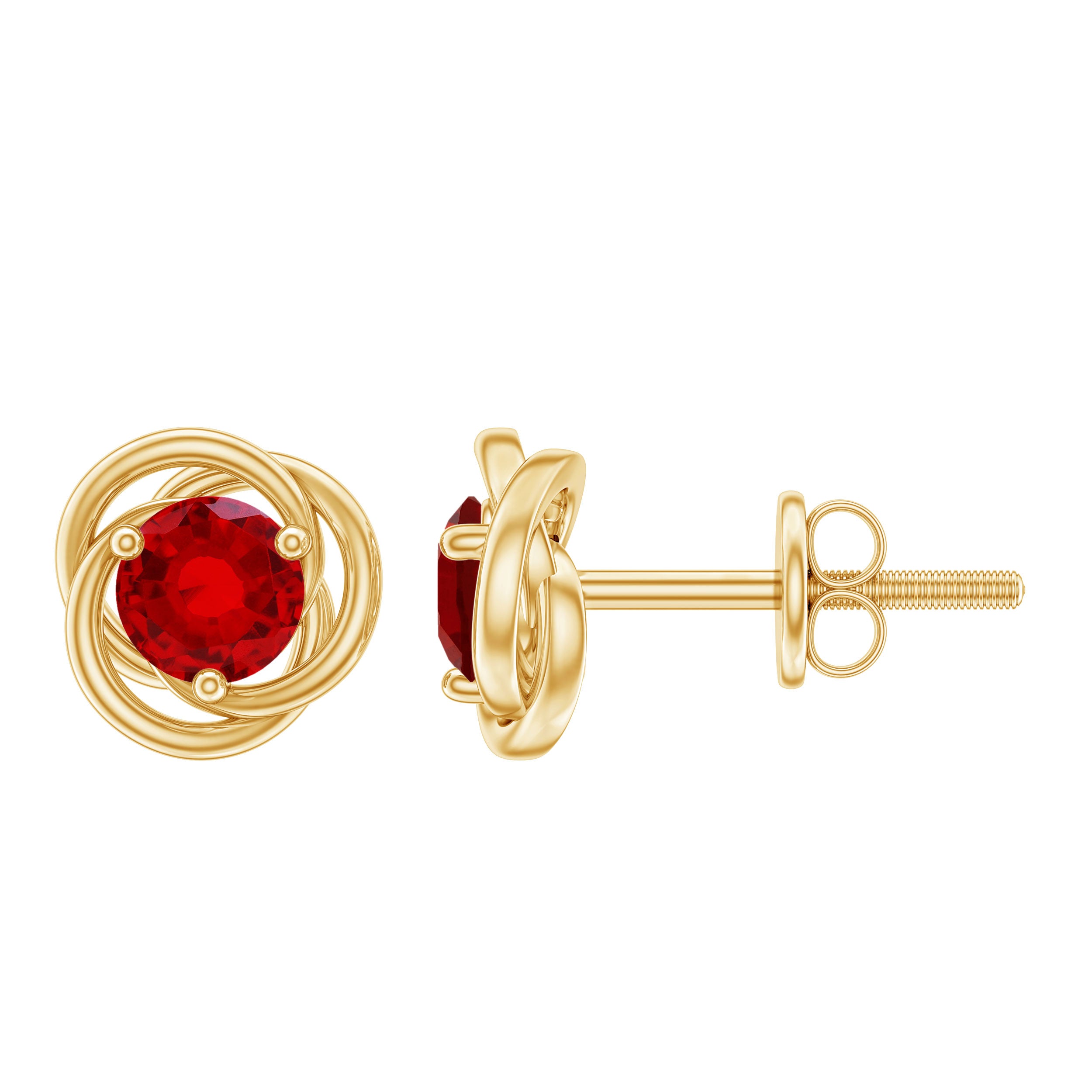 Solitaire Created Ruby Swirl Stud Earrings in 3 Prong Setting Lab Created Ruby - ( AAAA ) - Quality - Rosec Jewels