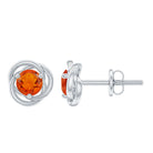 Solitaire Fire Opal Swirl Stud Earrings in 3 Prong Setting Fire Opal - ( AAA ) - Quality - Rosec Jewels