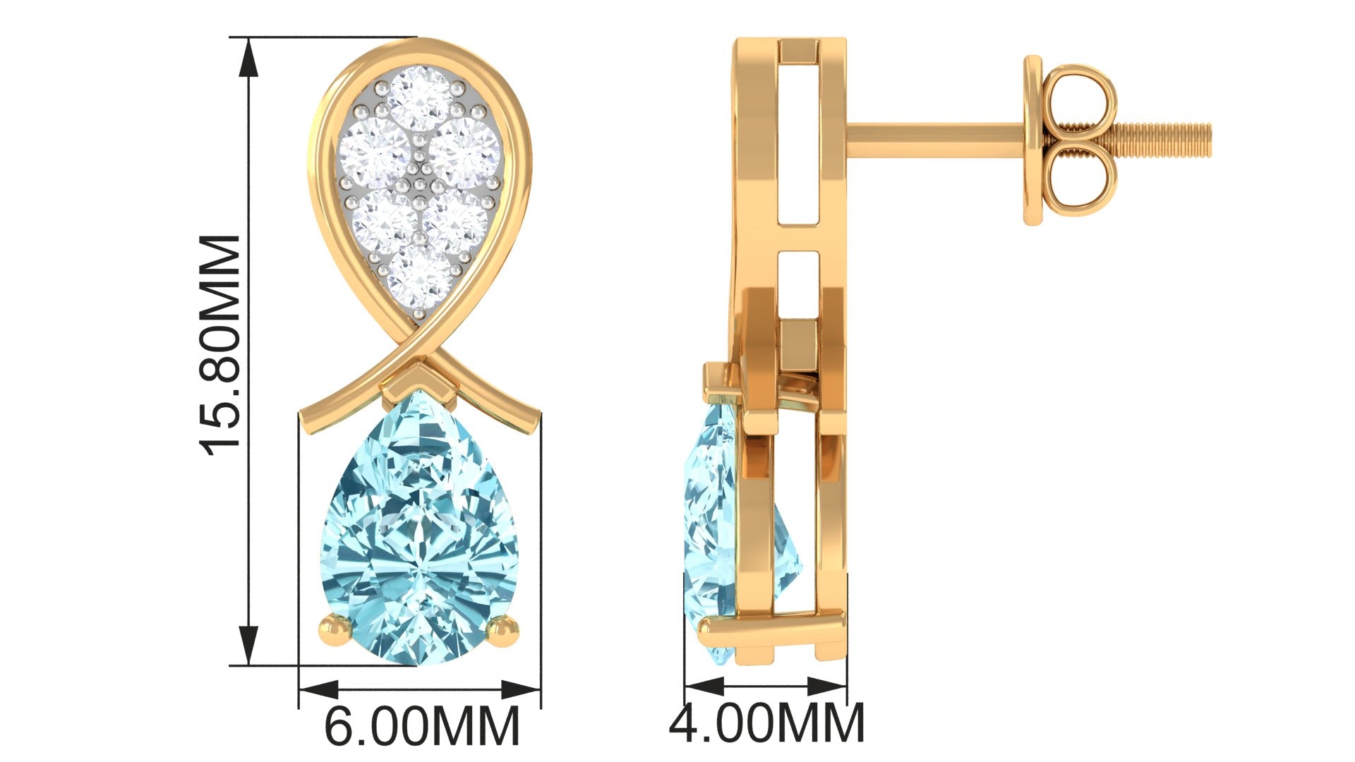 Real Aquamarine and Diamond Bridal Drop Earrings Aquamarine - ( AAA ) - Quality - Rosec Jewels