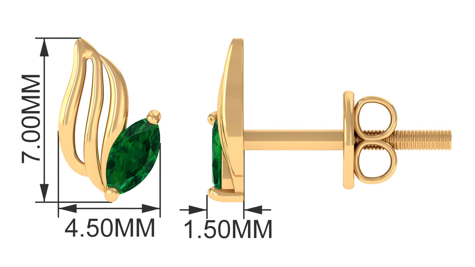 Marquise Shape Emerald Petal Stud Earrings with Screw Back Emerald - ( AAA ) - Quality - Rosec Jewels