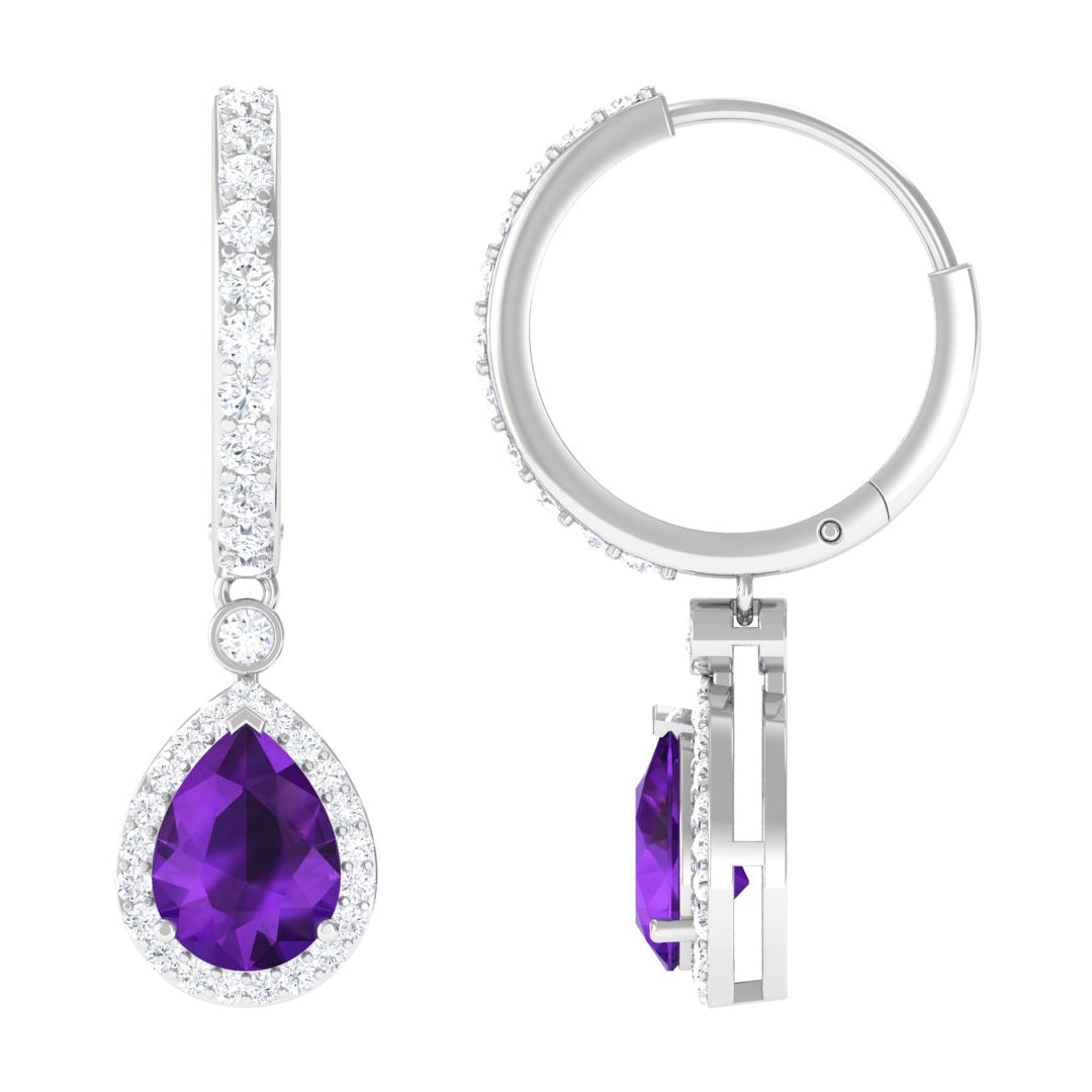 3.25 CT Classic Amethyst and Moissanite Hoop Drop Earrings Amethyst - ( AAA ) - Quality - Rosec Jewels