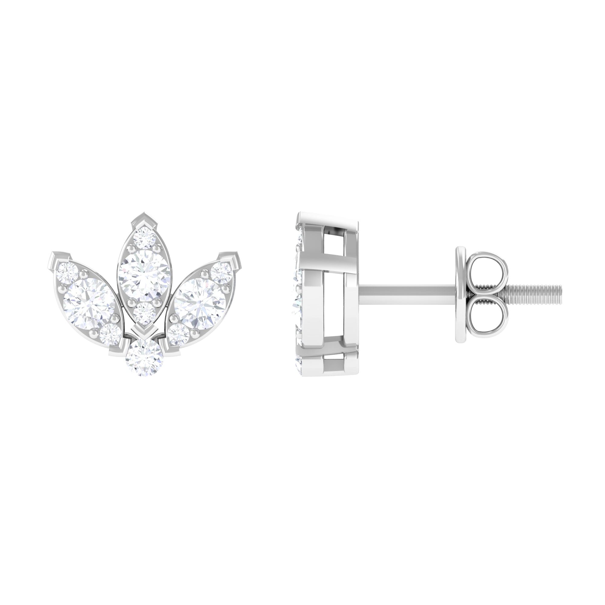 1/2 CT Diamond Floral Petal Stud Earrings Diamond - ( HI-SI ) - Color and Clarity - Rosec Jewels