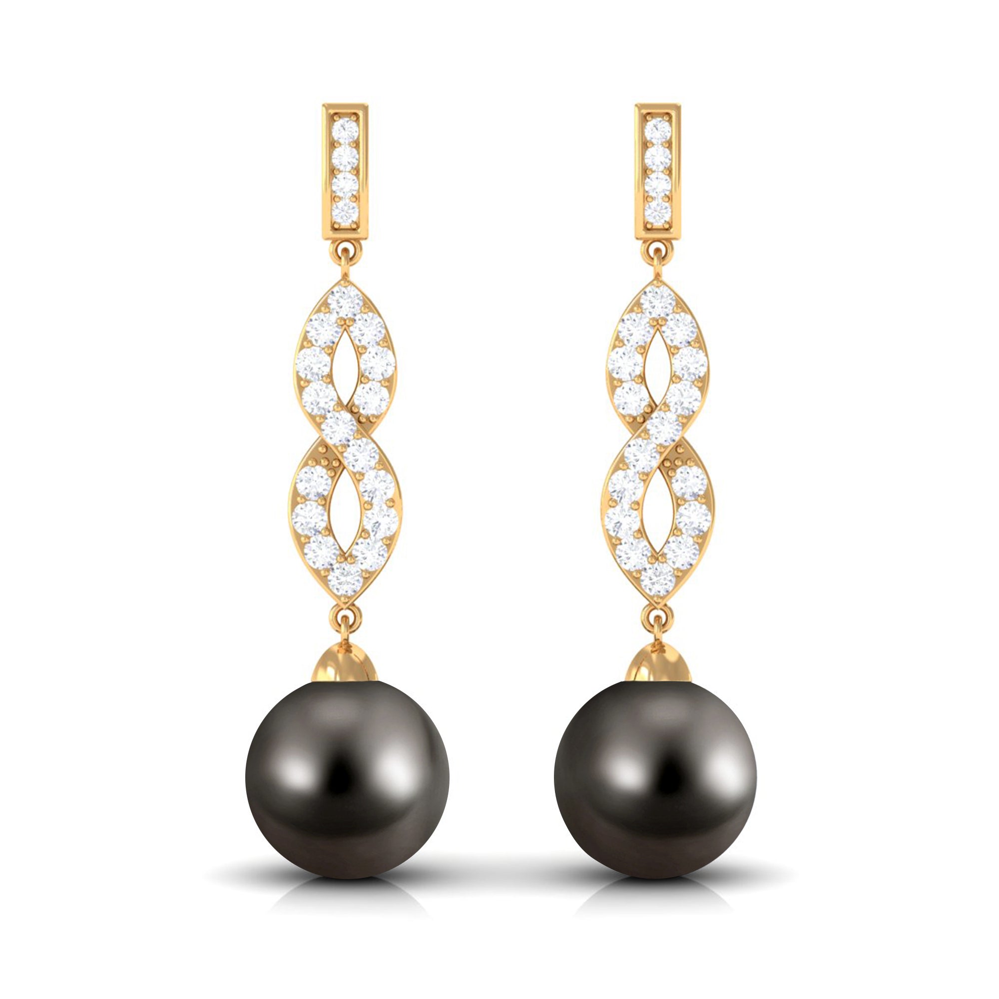 16.50 CT Tahitian Pearl Infinity Dangle Earrings with Diamond Tahitian pearl - ( AAA ) - Quality - Rosec Jewels