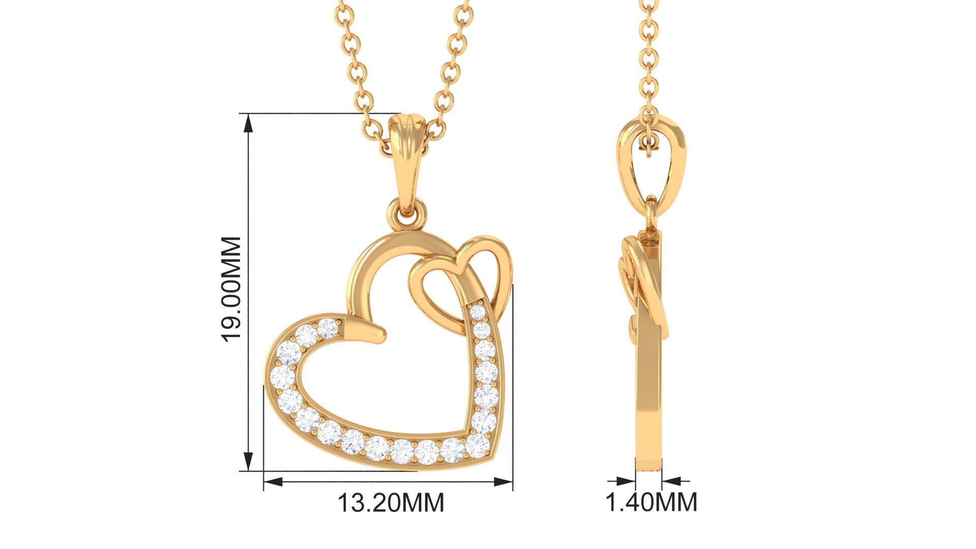 Natural Diamond Twin Interlocked Heart Pendant Necklace in Gold Diamond - ( HI-SI ) - Color and Clarity - Rosec Jewels