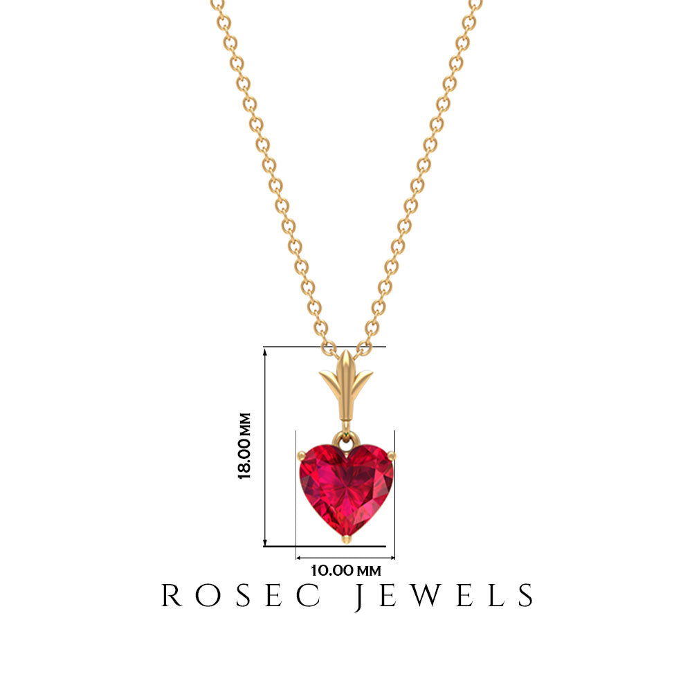 Heart Shape Lab Grown Ruby Solitaire Necklace Lab Created Ruby - ( AAAA ) - Quality - Rosec Jewels