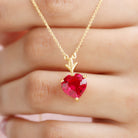 Heart Shape Lab Grown Ruby Solitaire Necklace Lab Created Ruby - ( AAAA ) - Quality - Rosec Jewels