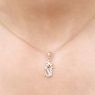 April Birthstone Diamond Kitty Charm Necklace For Women Diamond - ( HI-SI ) - Color and Clarity - Rosec Jewels