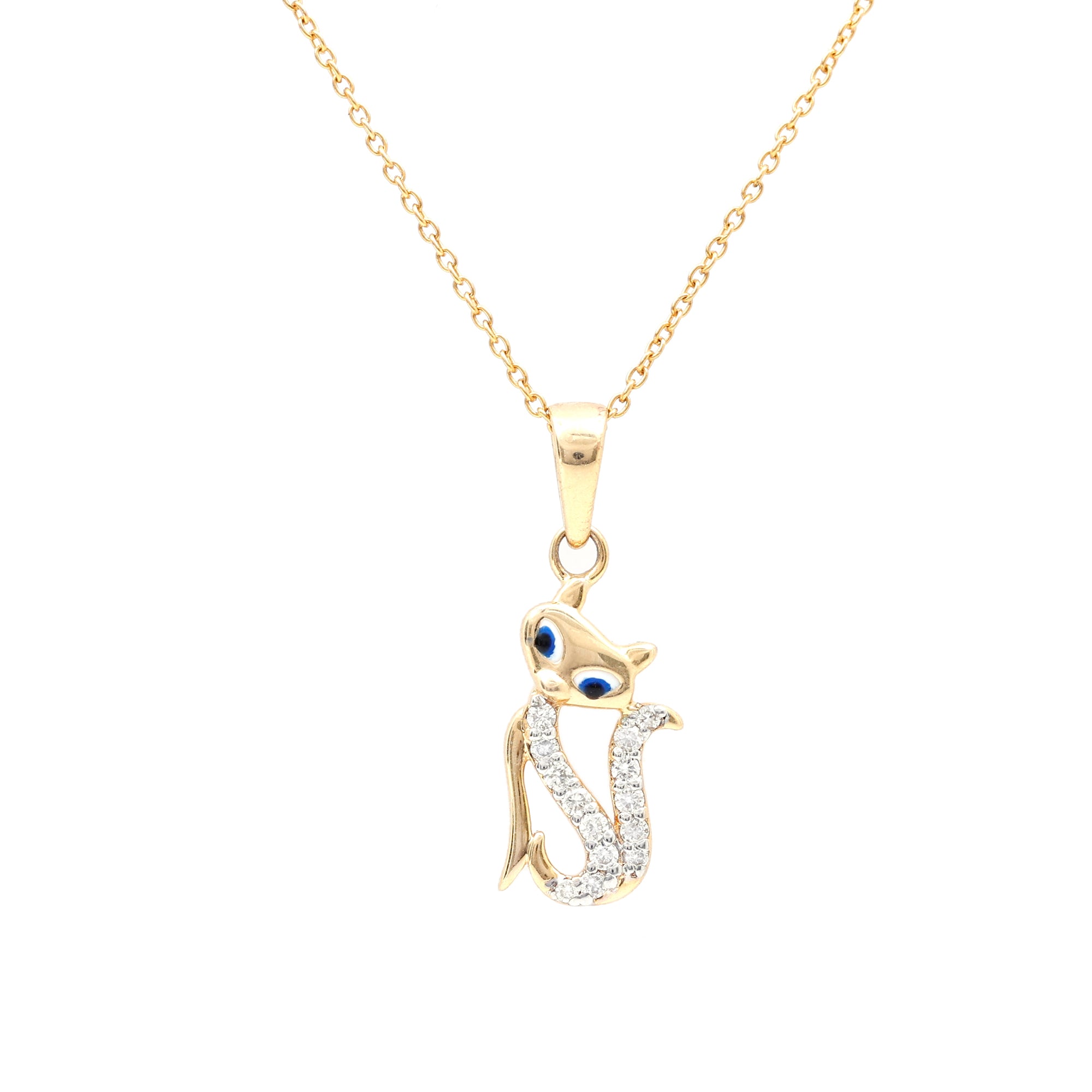 April Birthstone Diamond Kitty Charm Necklace For Women Diamond - ( HI-SI ) - Color and Clarity - Rosec Jewels