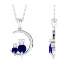 1.5 CT Blue Sapphire and Diamond Cat Moon Pendant Necklace Blue Sapphire - ( AAA ) - Quality - Rosec Jewels