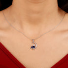 1.5 CT Blue Sapphire and Diamond Cat Moon Pendant Necklace Blue Sapphire - ( AAA ) - Quality - Rosec Jewels