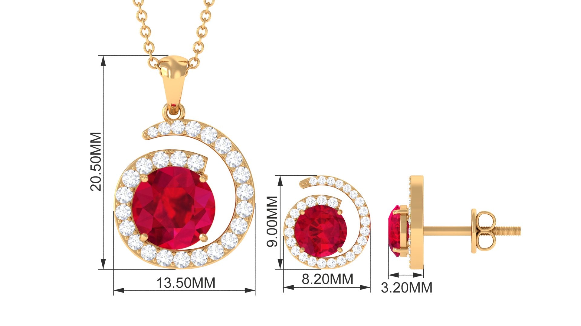 Created Ruby and Moissanite Swirl Pendant and Earrings Set Lab Created Ruby - ( AAAA ) - Quality - Rosec Jewels