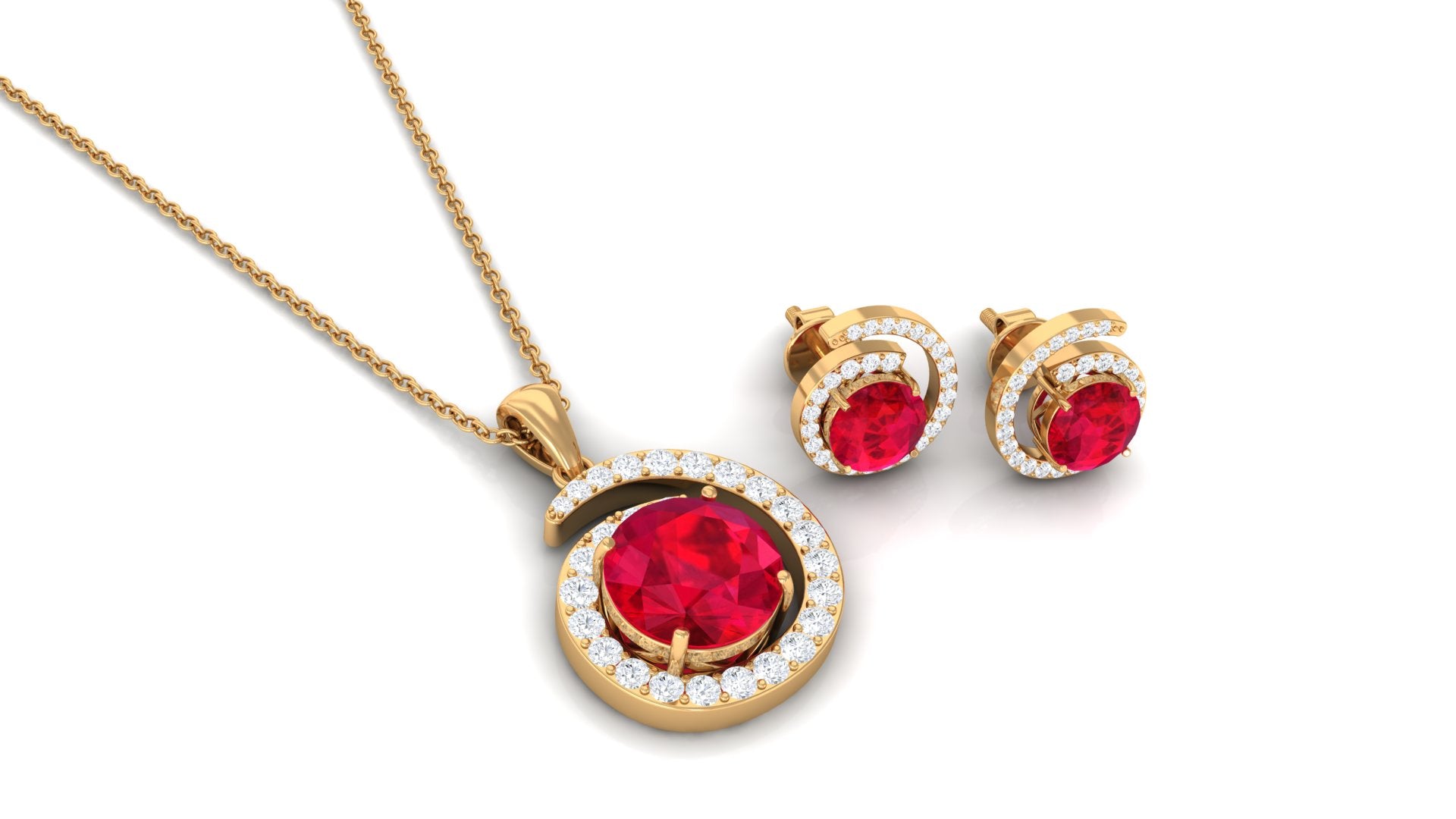 Created Ruby and Moissanite Swirl Pendant and Earrings Set Lab Created Ruby - ( AAAA ) - Quality - Rosec Jewels