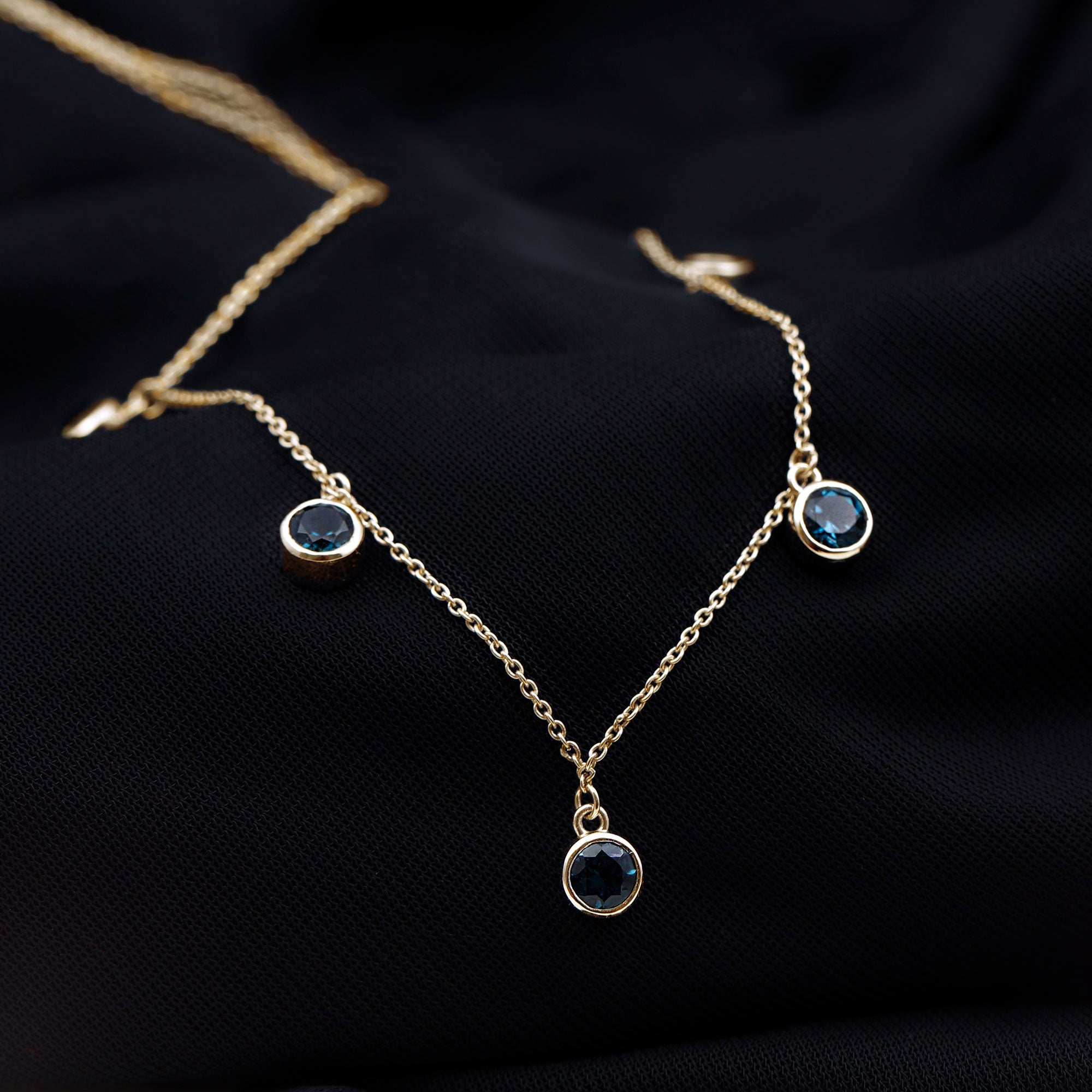 4.25 CT London Blue Topaz Station Chain Necklace in Bezel Setting London Blue Topaz - ( AAA ) - Quality - Rosec Jewels