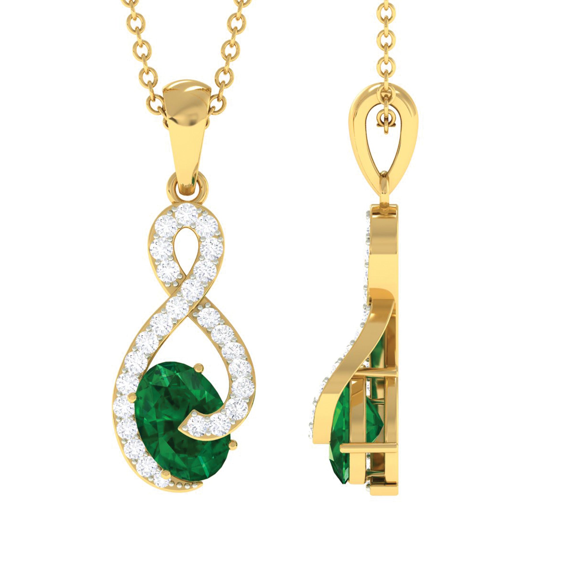 1 CT Oval Cut Emerald Infinity Pendant with Diamond Emerald - ( AAA ) - Quality - Rosec Jewels