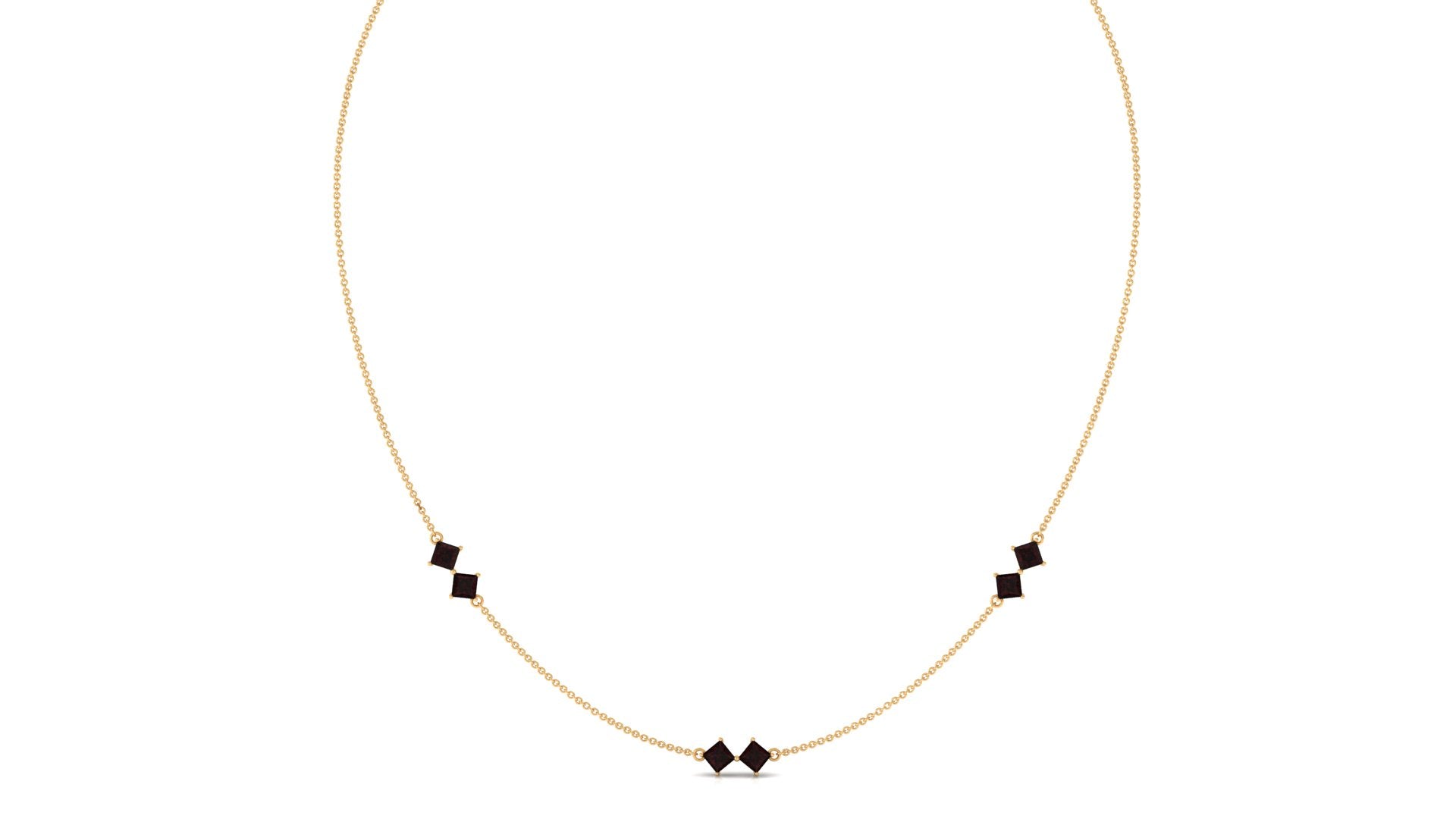 Simple Garnet Station Chain Necklace Garnet - ( AAA ) - Quality - Rosec Jewels