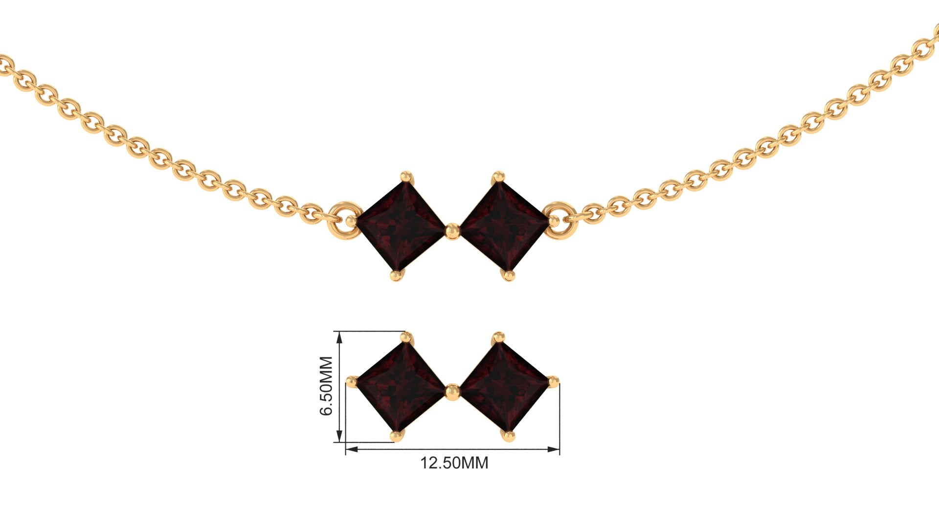 Simple Garnet Station Chain Necklace Garnet - ( AAA ) - Quality - Rosec Jewels