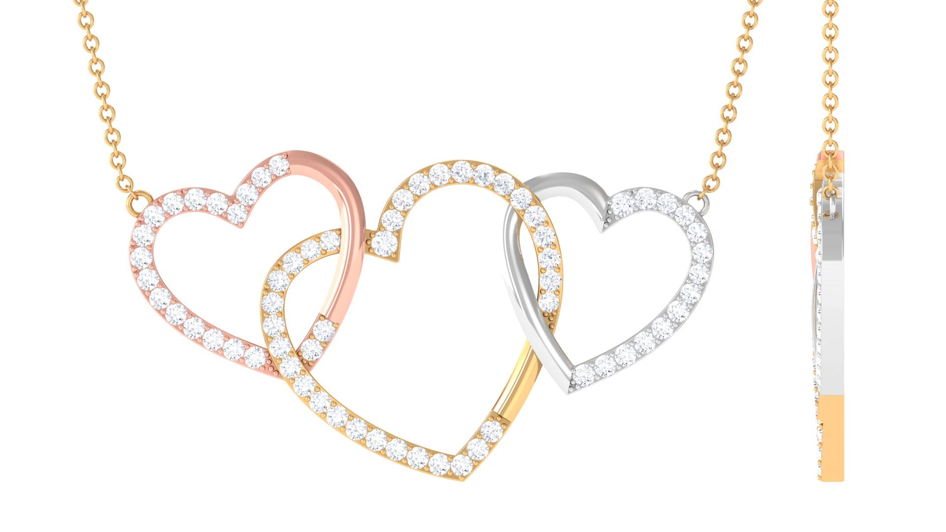 Three Tone Gold Diamond Open Heart Necklace Diamond - ( HI-SI ) - Color and Clarity - Rosec Jewels