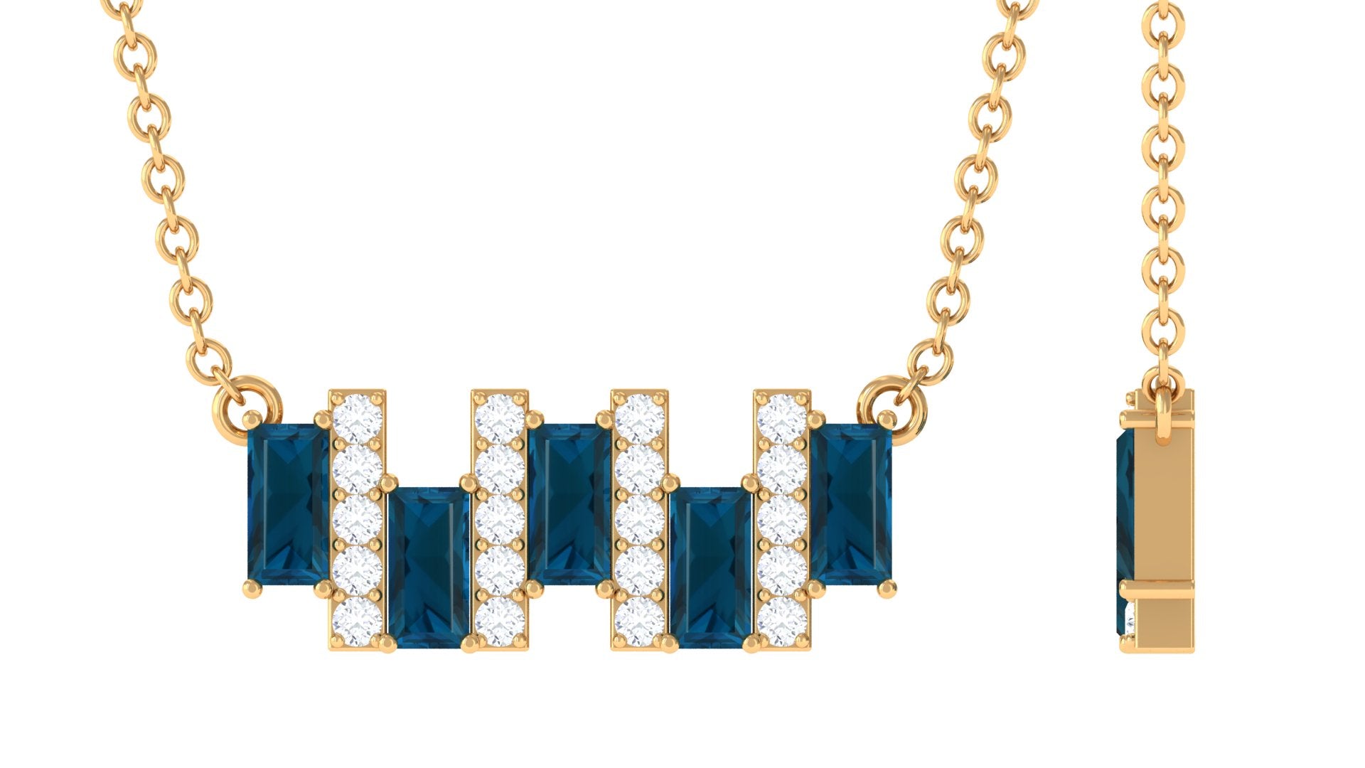 1 CT London Blue Topaz and Diamond Bar Necklace London Blue Topaz - ( AAA ) - Quality - Rosec Jewels