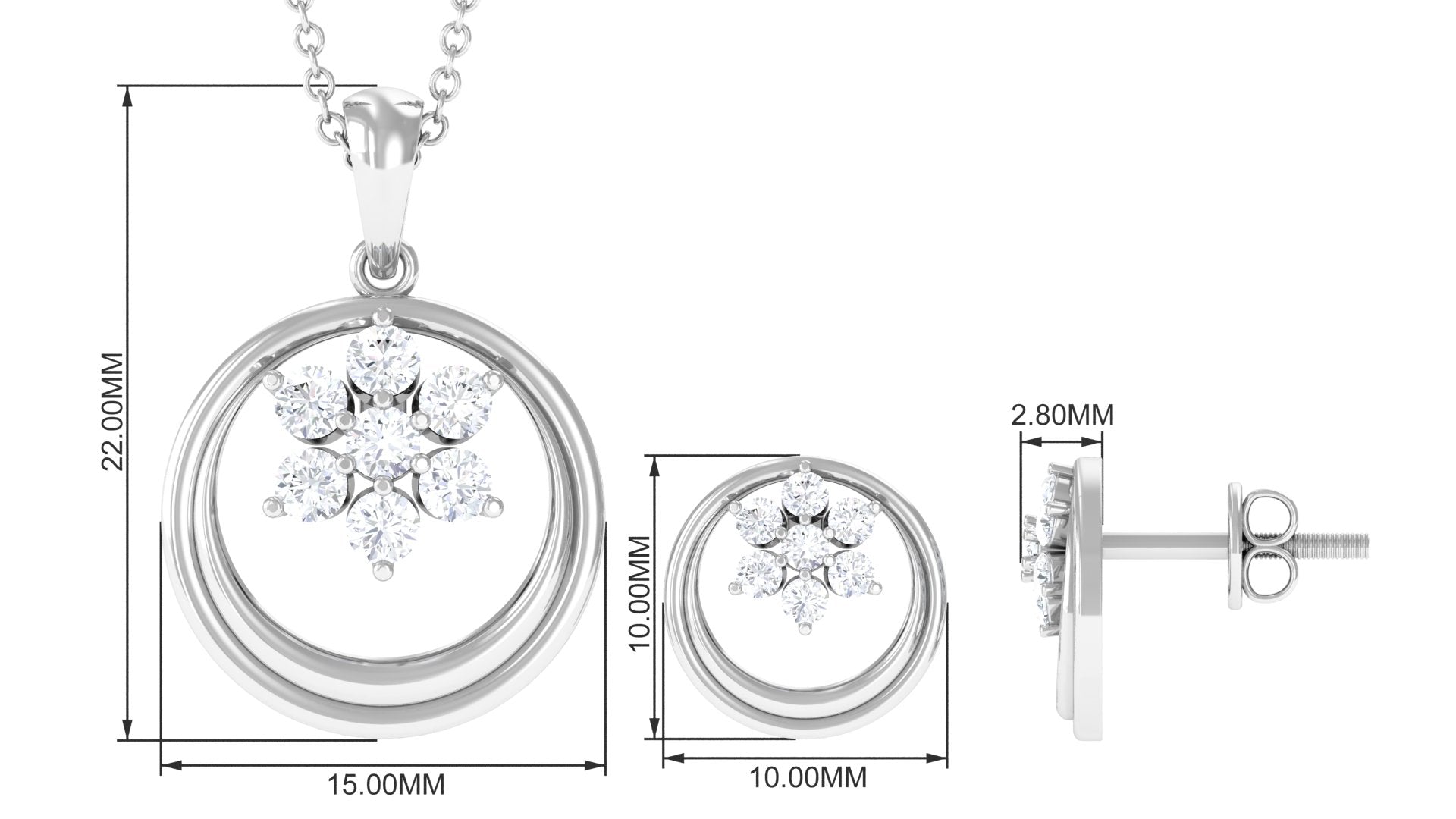 1 CT Real Diamond Floral Pendant Necklace and Stud Earring Set Diamond - ( HI-SI ) - Color and Clarity - Rosec Jewels