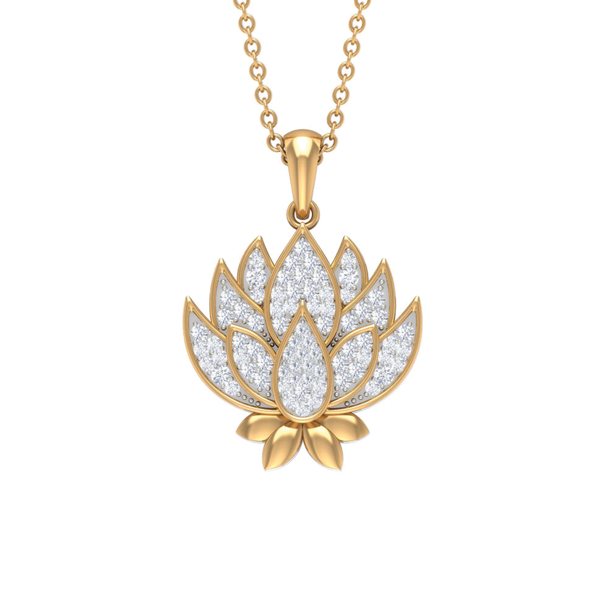 Designer Lotus Flower Diamond Necklace Diamond - ( HI-SI ) - Color and Clarity - Rosec Jewels