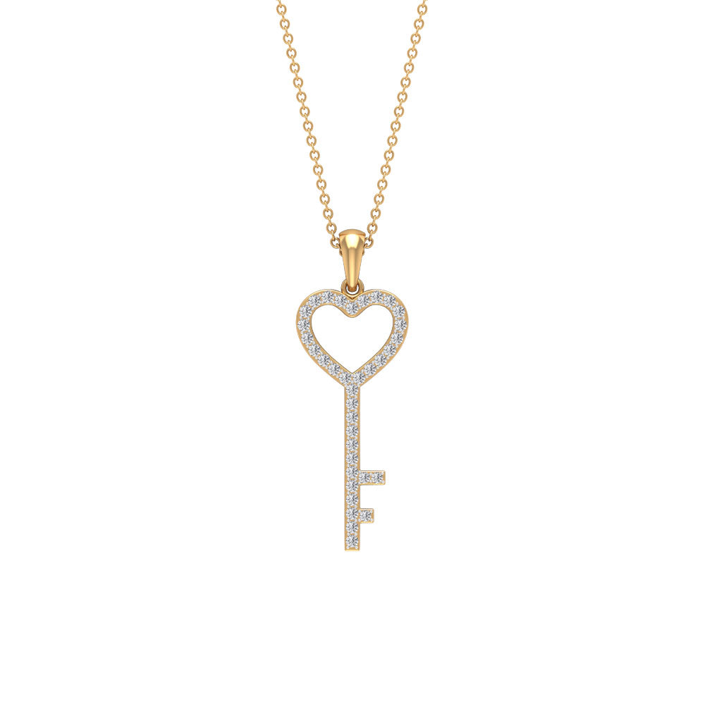 Simple Cubic Zirconia Heart Key Necklace Zircon - ( AAAA ) - Quality - Rosec Jewels