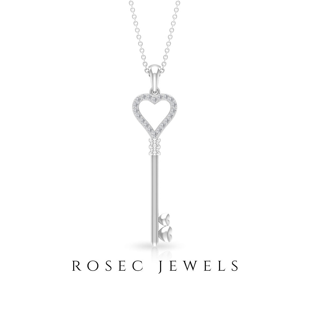 Open Heart Pendant Necklace with Cubic Zirconia Zircon - ( AAAA ) - Quality - Rosec Jewels