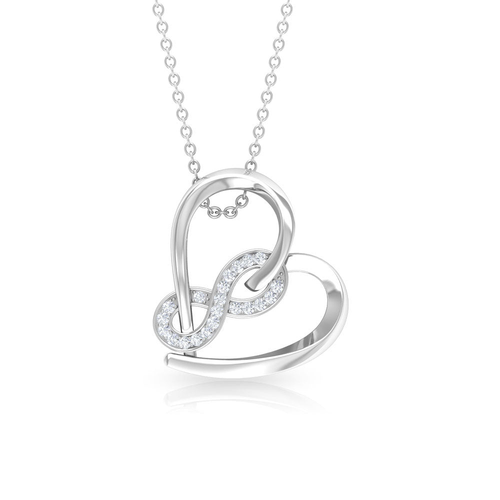 Zircon Interlock Infinity Heart Pendant Zircon - ( AAAA ) - Quality - Rosec Jewels