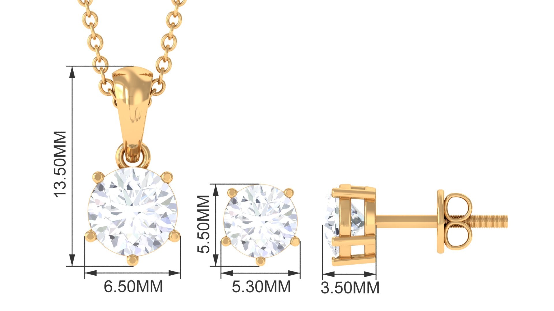 2 CT Zircon Solitaire Pendant and Earrings Set Zircon - ( AAAA ) - Quality - Rosec Jewels