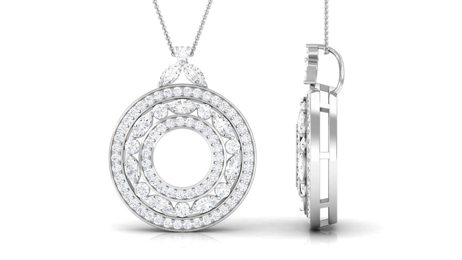 0.75 CT Certified Cubic Zirconia Vintage Circle Pendant Necklace Zircon - ( AAAA ) - Quality - Rosec Jewels